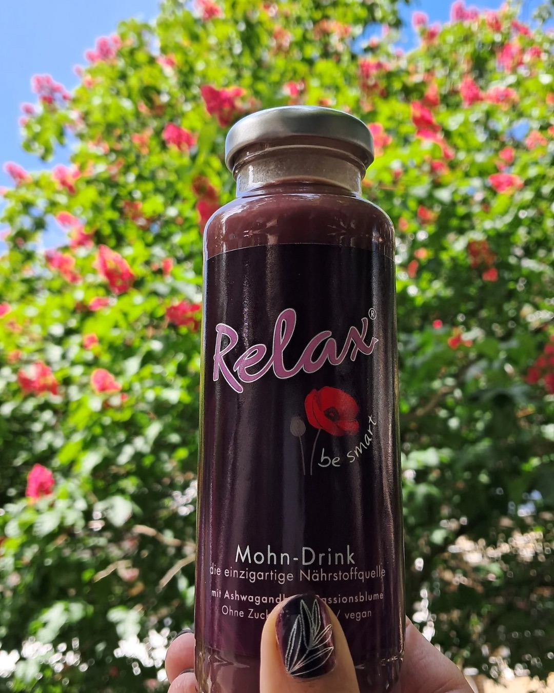 IMG_9377 Relax Mohn-Drink, die einzigartige Nährstoffquelle mit Ashwagandha und Passionsblume, mit Süßungsmitteln & ohne Zuckerzusatz / vegan (Foto)